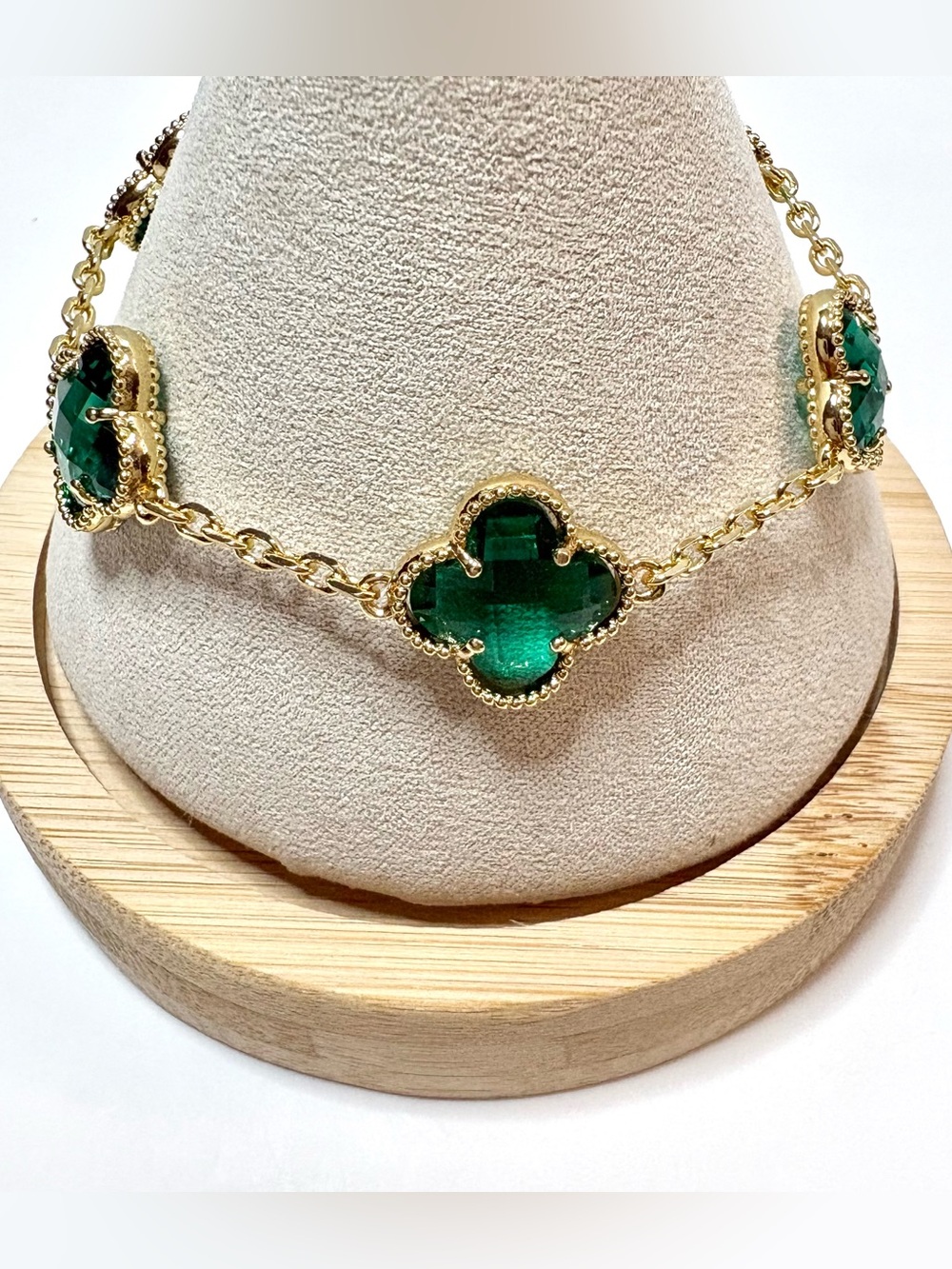 14k Gold Filled  Bracelet w/ Emerald Green Clover Pendants